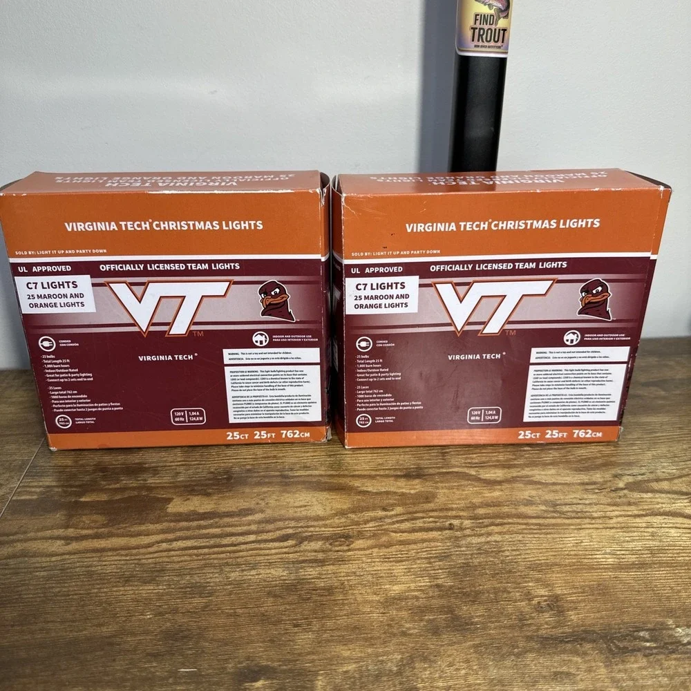 Virginia Tech Christmas Lights C7 Lights 25 Ct Hokies VT Set Of 2 50 Lights WORK